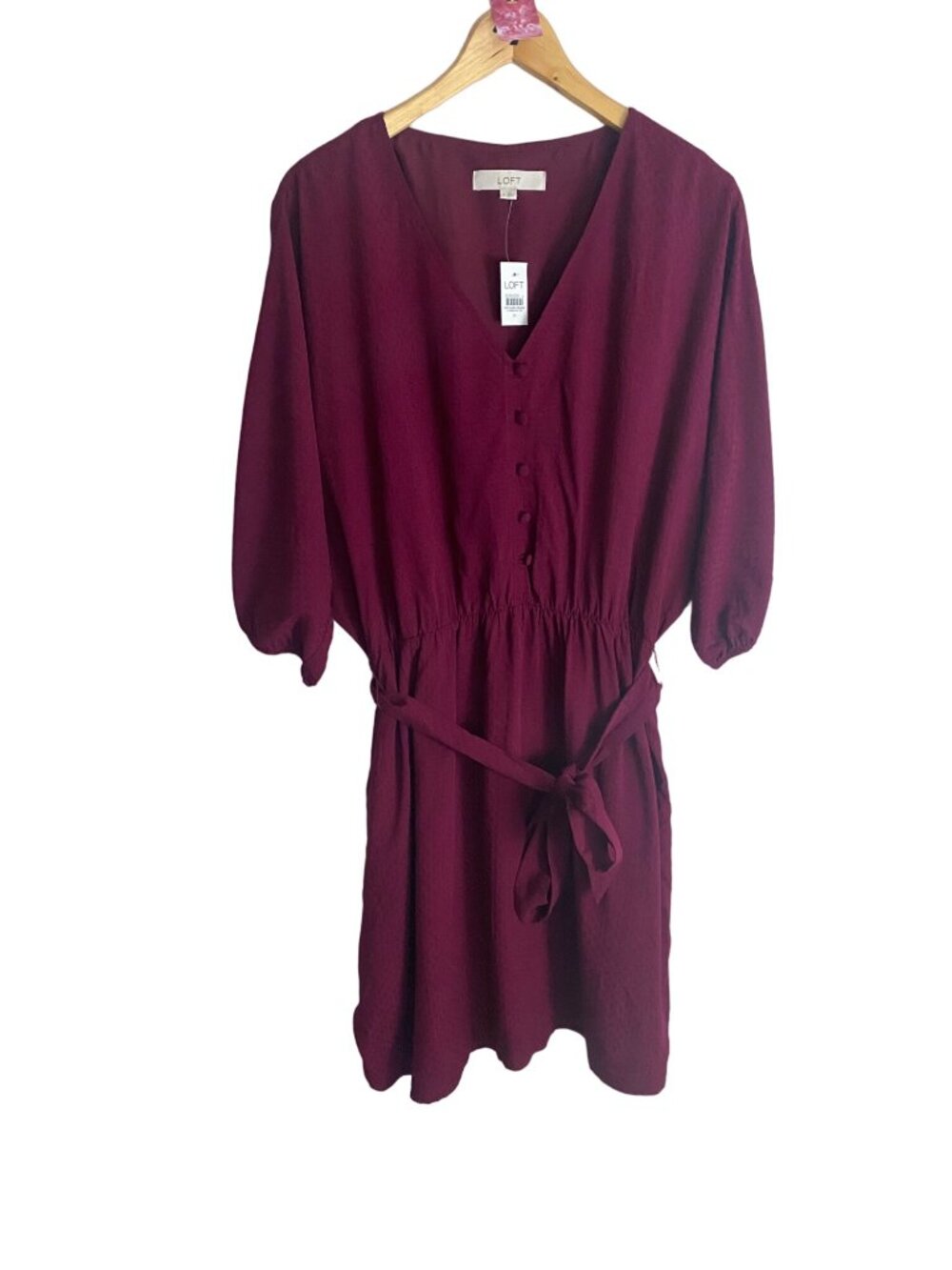 NWT Loft Women' Burgundy Half Sleeve V Neck Dress - Medium